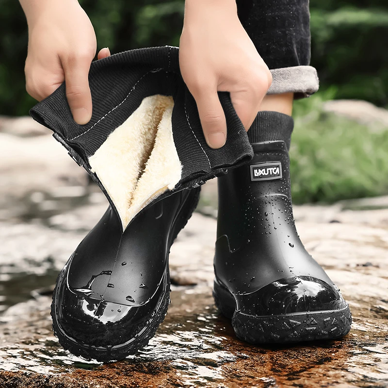 Fishing Socks - メンズ冬用防水レインブーツ、フリース裏地付きソックスカフ、防寒スノーブーツ、滑り止め、アウトドア、ガーデン、釣り、作業用シューズ、サイズ39-45