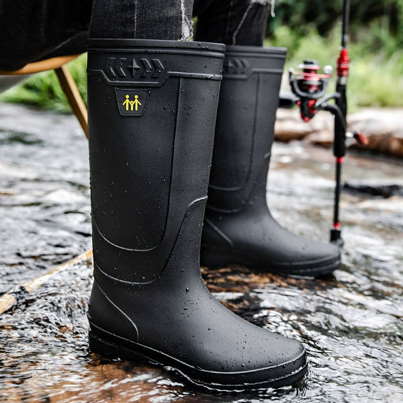 Fishing Waders - メンズレインブーツワークブーツスリップオン防水ブーツ男性用ハイトップスノンスリップ釣りウォーターシューズ暖かいゴム男性レインシューズ