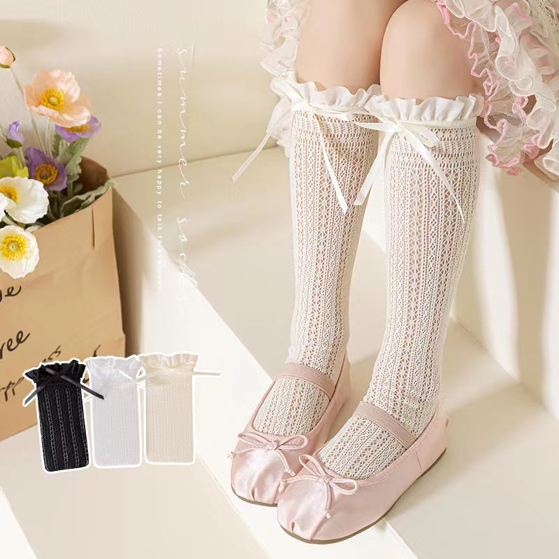 女の子ロングチューブレースストッキング甘い弓ジャカードパター - Fishing Socks のレビューと価格